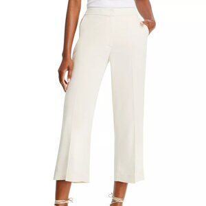 88$ T Tahari Braided Detail Wide-Leg Cropped Ankle Pants Size 6 Toasted Beige